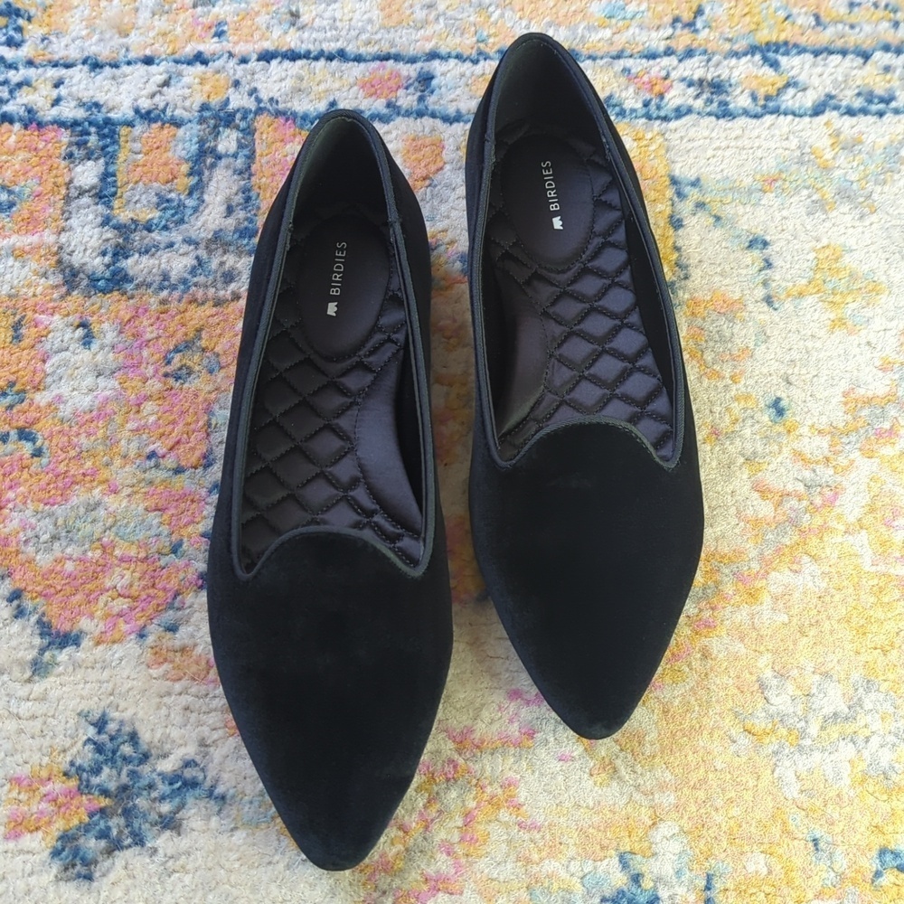 Birdies The Sparrow Classic Velvet Pointed Toe Slip On Ballet Flats Black 9
